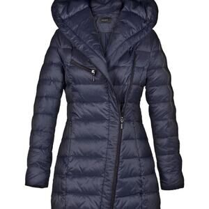 Cop Copine Navy Blue Quilted Down Jacket Coat Size 36 Small Hooded Puffer